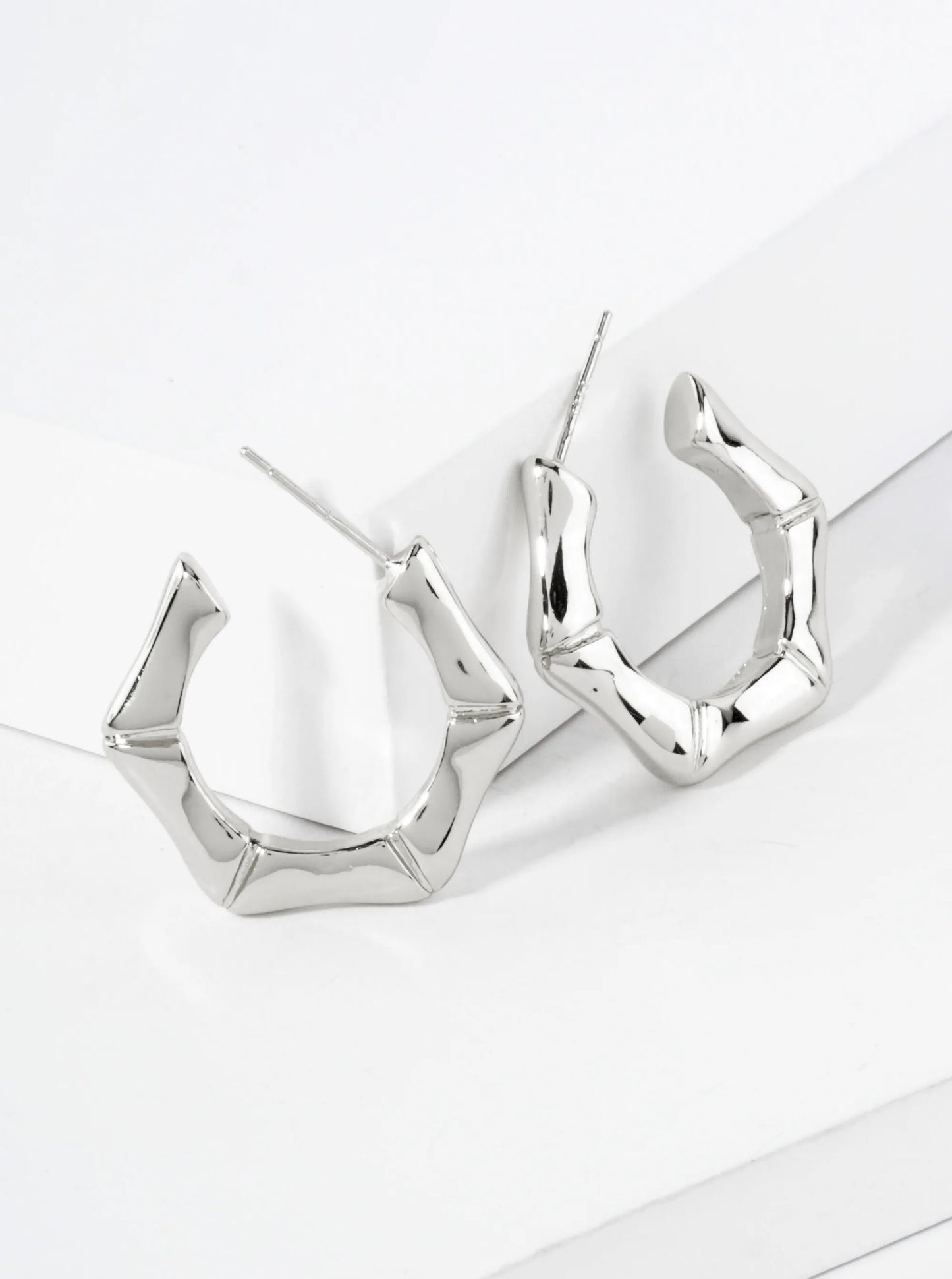 Polished Textured 25mm Hexagon 18K-Gold-Dipped Brass Open Hoop Earrings