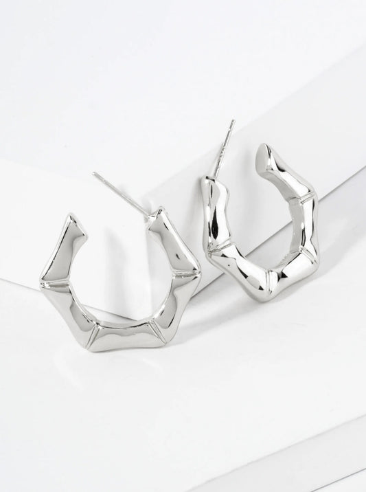 Polished Textured 25mm Hexagon 18K-Gold-Dipped Brass Open Hoop Earrings