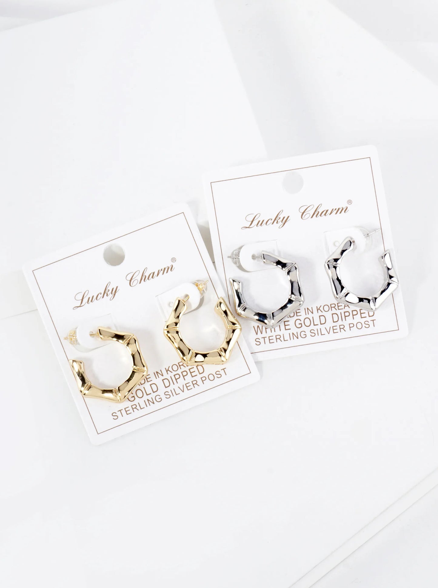 Polished Textured 25mm Hexagon 18K-Gold-Dipped Brass Open Hoop Earrings