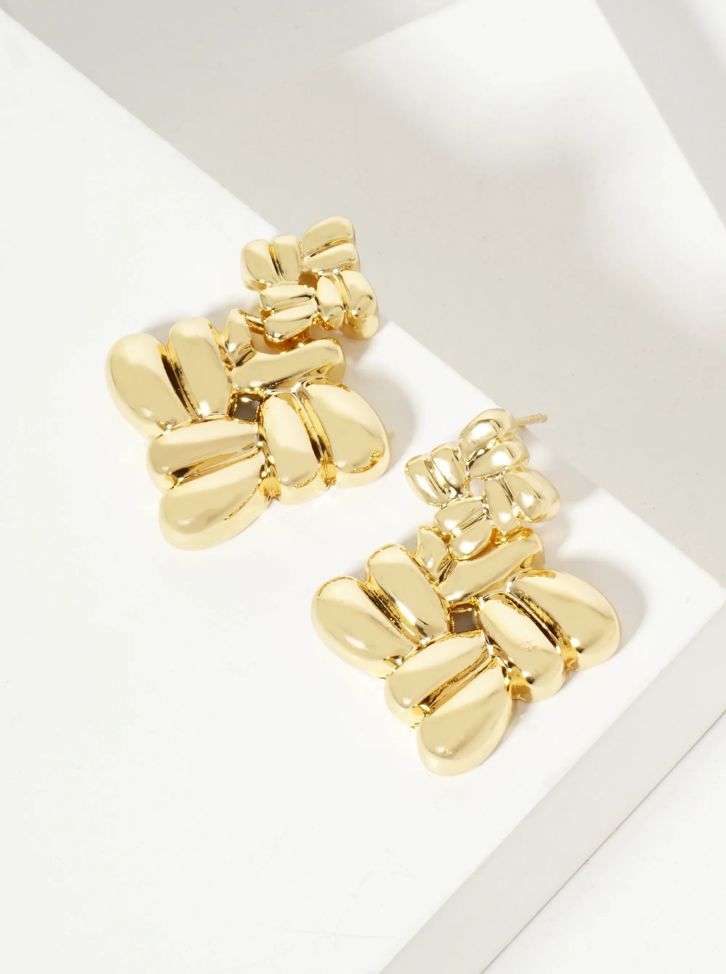 Polished Two Interconnected Diamond-Shaped Design 18K-Gold-Dipped Brass Earrings