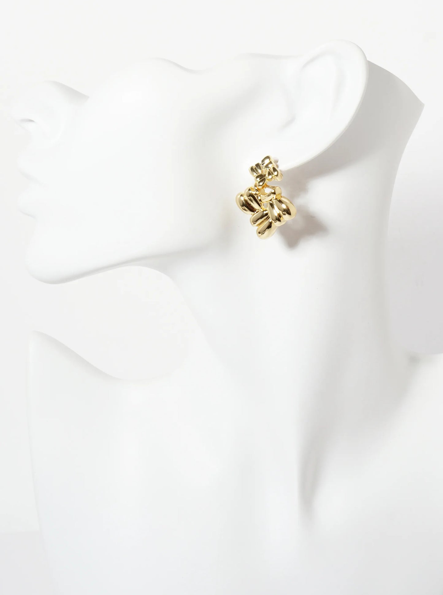 Polished Two Interconnected Diamond-Shaped Design 18K-Gold-Dipped Brass Earrings