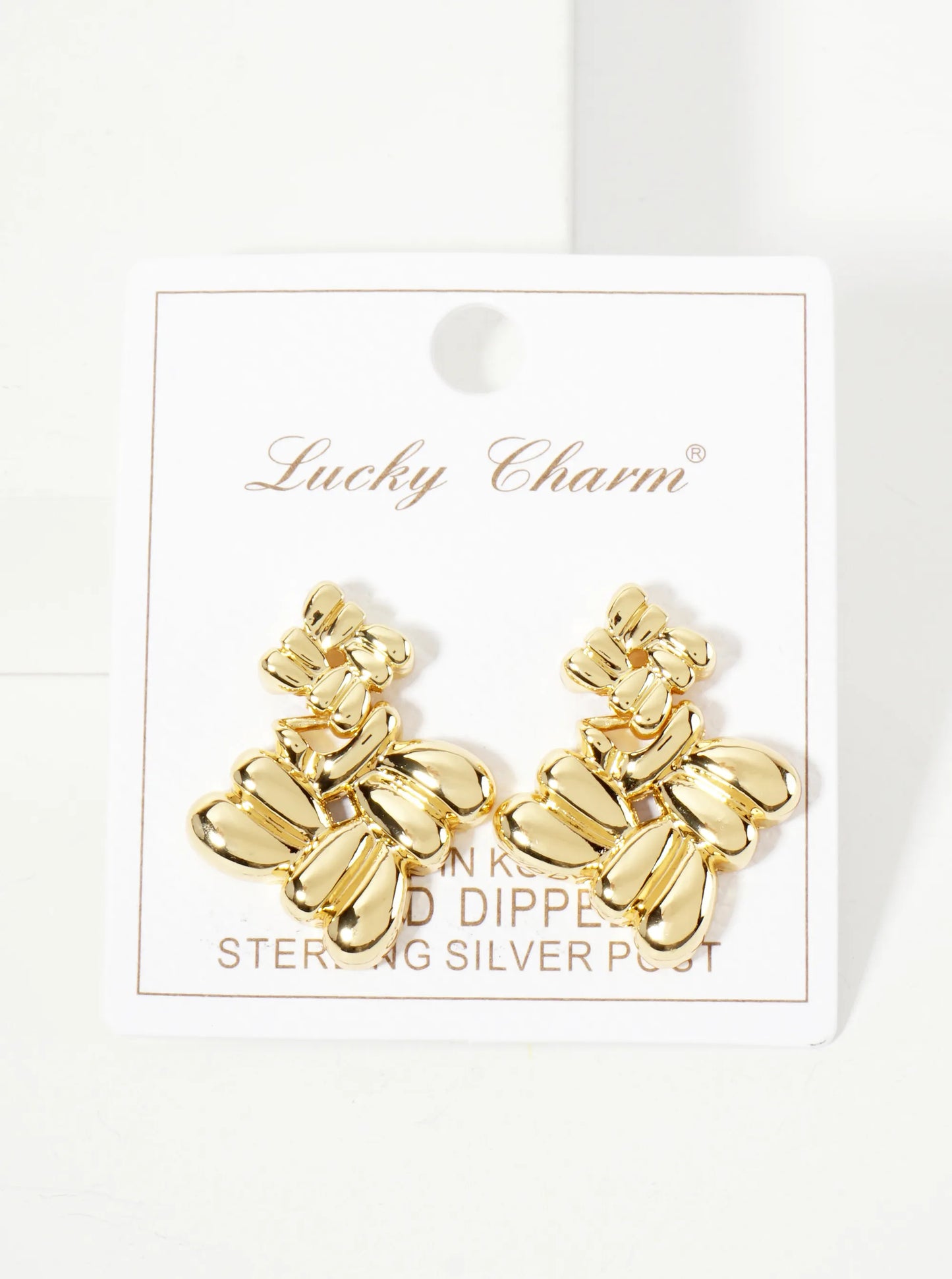 Polished Two Interconnected Diamond-Shaped Design 18K-Gold-Dipped Brass Earrings