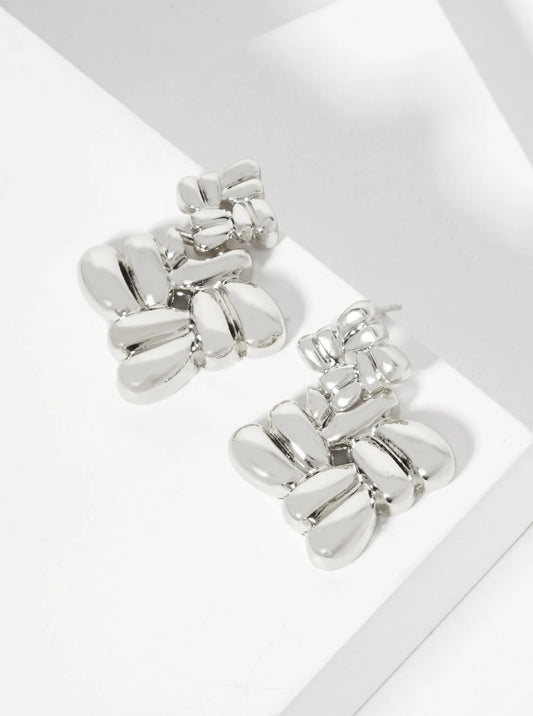 Polished Two Interconnected Diamond-Shaped Design 18K-Gold-Dipped Brass Earrings