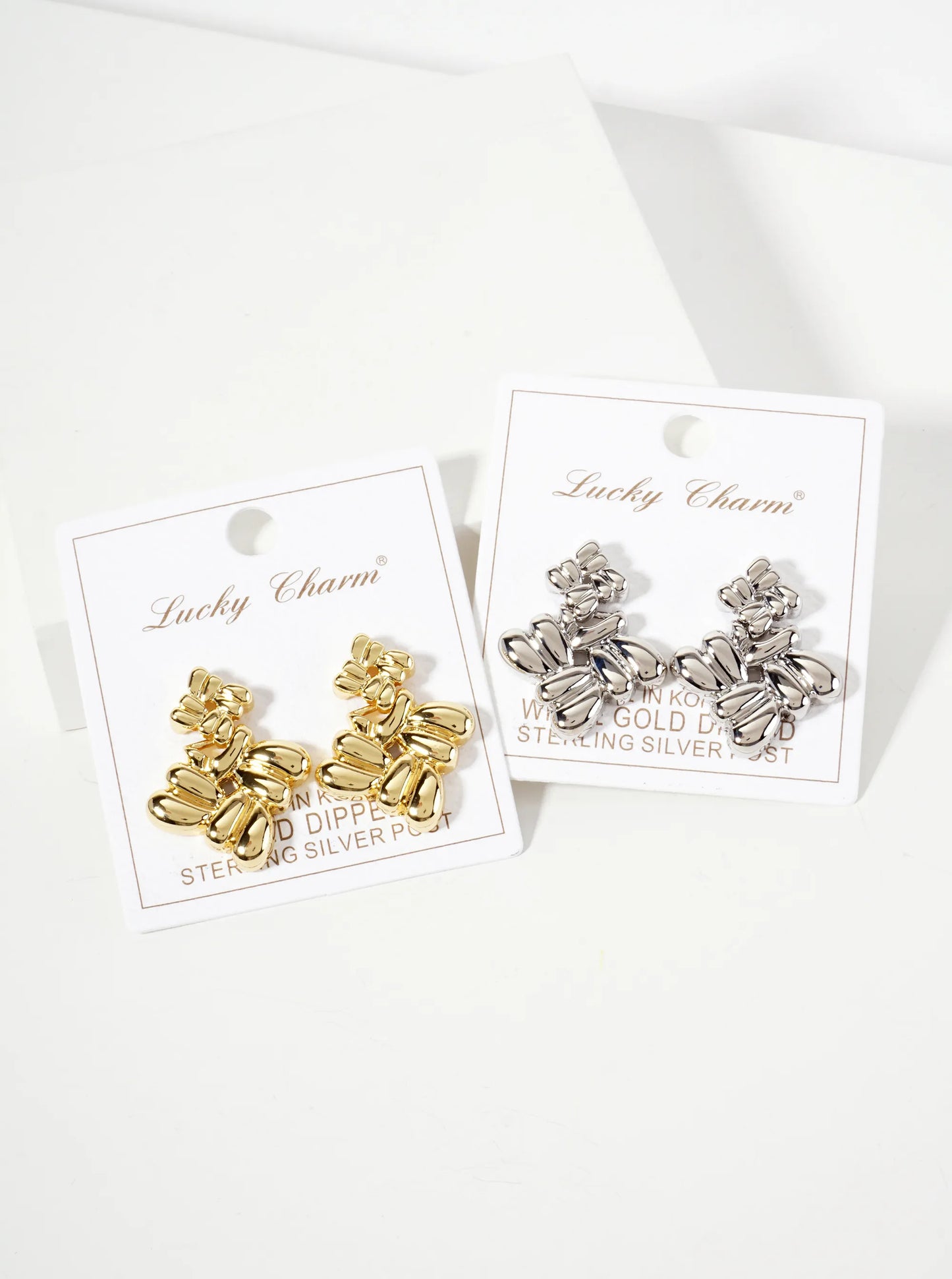 Polished Two Interconnected Diamond-Shaped Design 18K-Gold-Dipped Brass Earrings