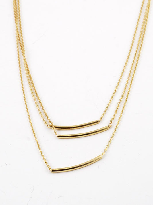 Polished Metal Curved Tube Pendant Layered Necklace