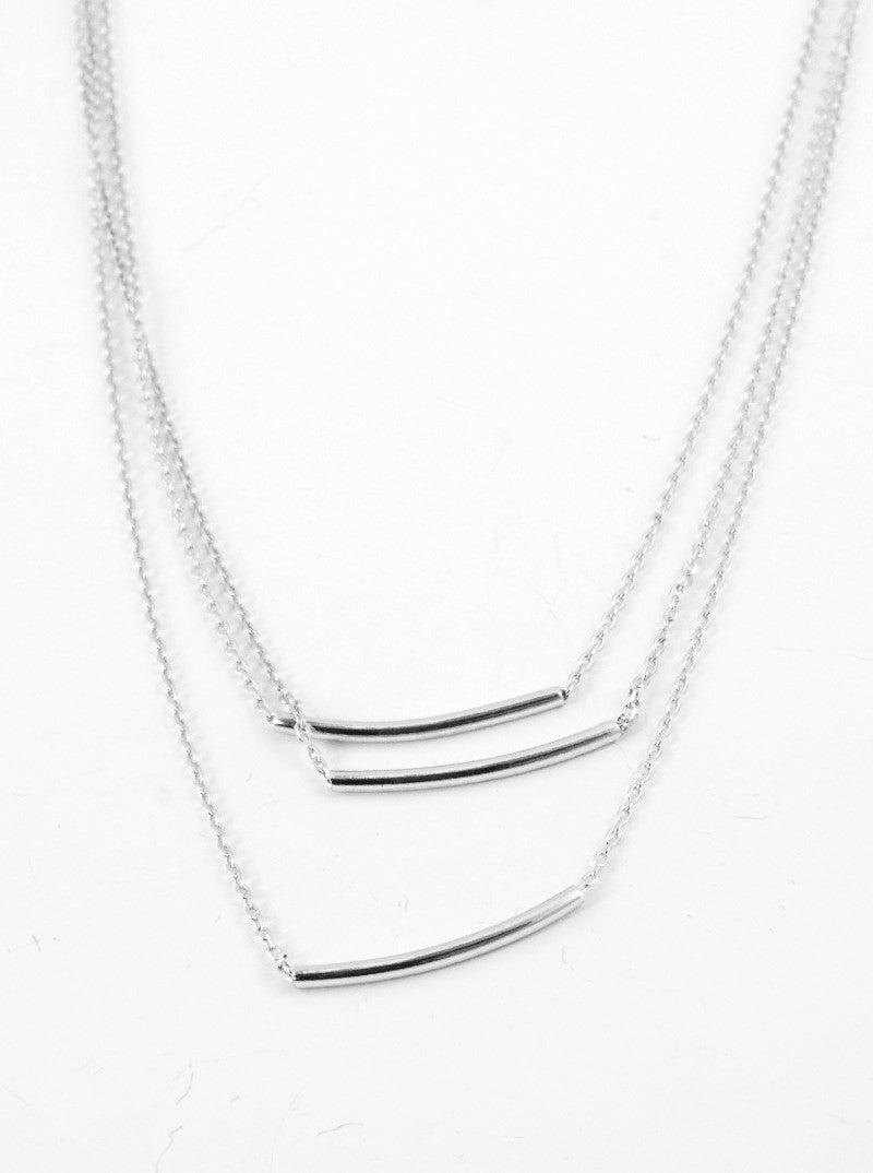 Polished Metal Curved Tube Pendant Layered Necklace