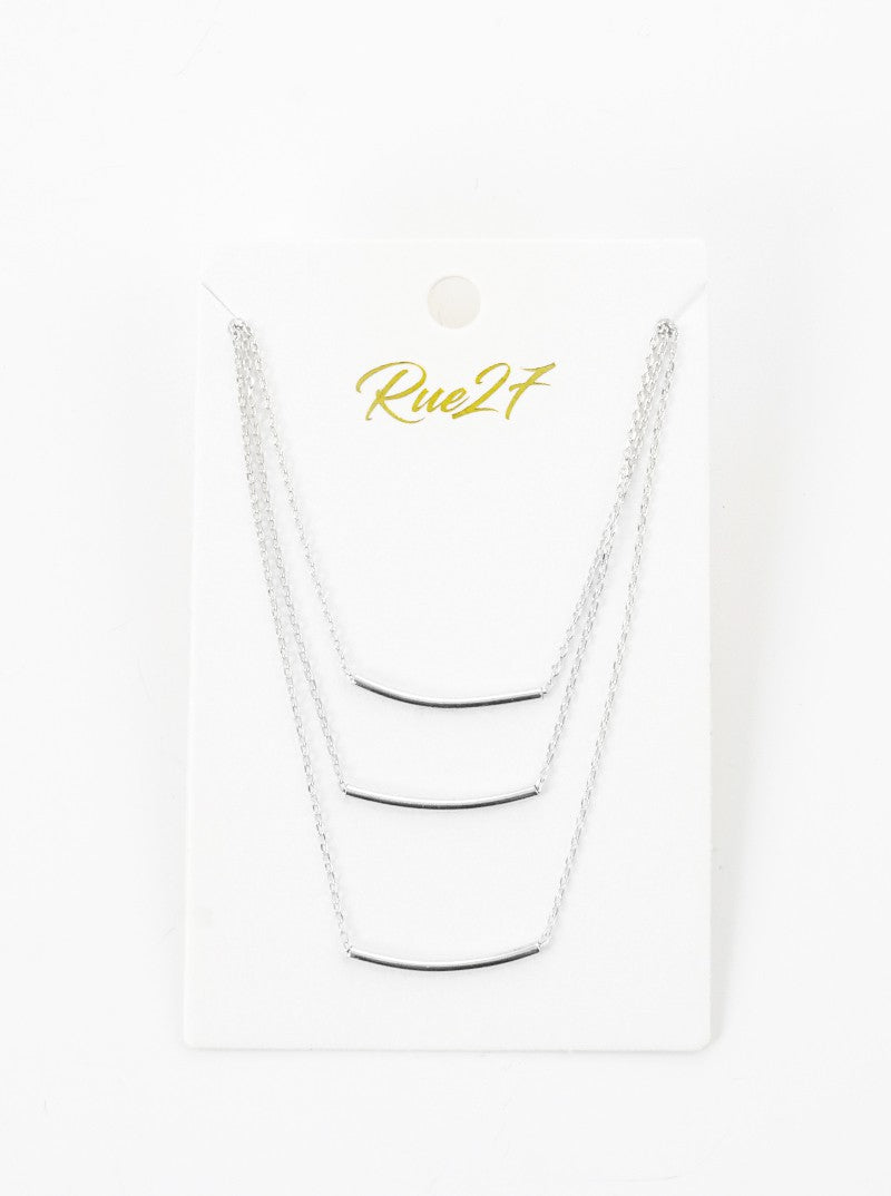 Polished Metal Curved Tube Pendant Layered Necklace