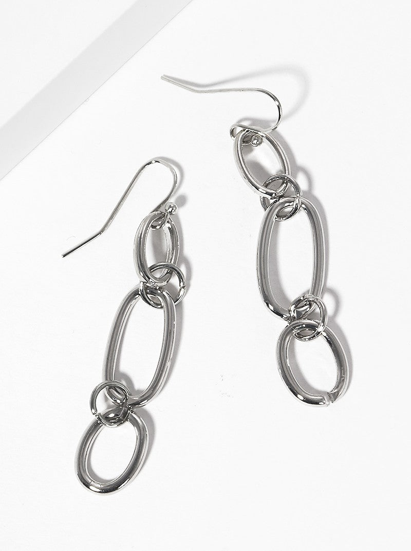 Polished Metal Link Chain Dangle Drop Earrings