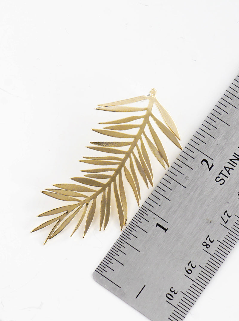 Polished Metal Palm Leaf Post Drop Earrings