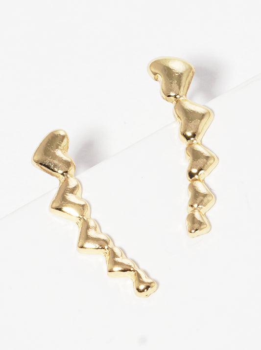 Polished Zinc Alloy Graduated Heart Ear Crawler Earrings