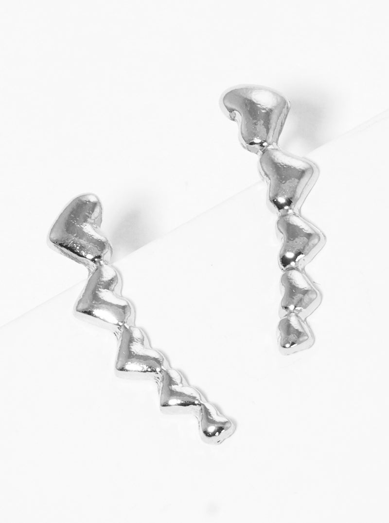 Polished Zinc Alloy Graduated Heart Ear Crawler Earrings