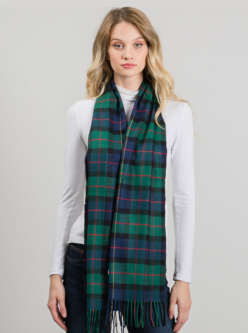 Polyester Check Pattern Oblong Scarf With Fringe