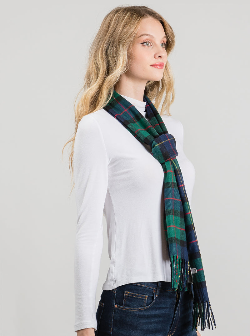Polyester Check Pattern Oblong Scarf With Fringe
