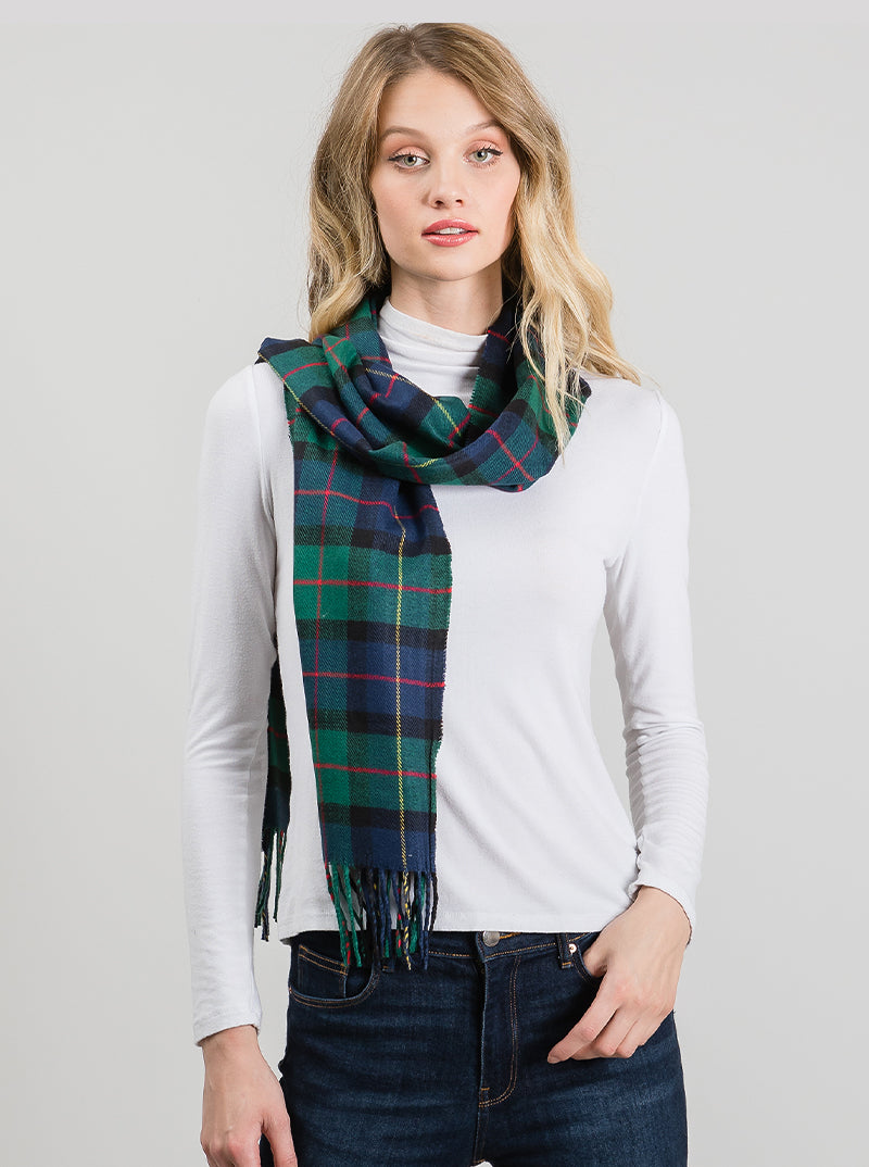 Polyester Check Pattern Oblong Scarf With Fringe