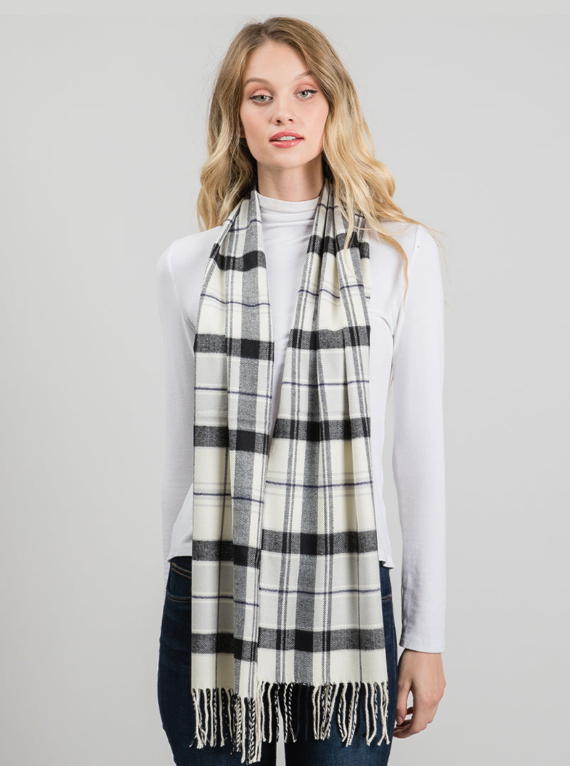 Polyester Checkered Fringe Oblong Scarf