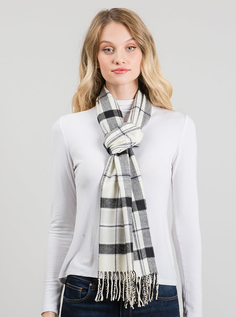 Polyester Checkered Fringe Oblong Scarf