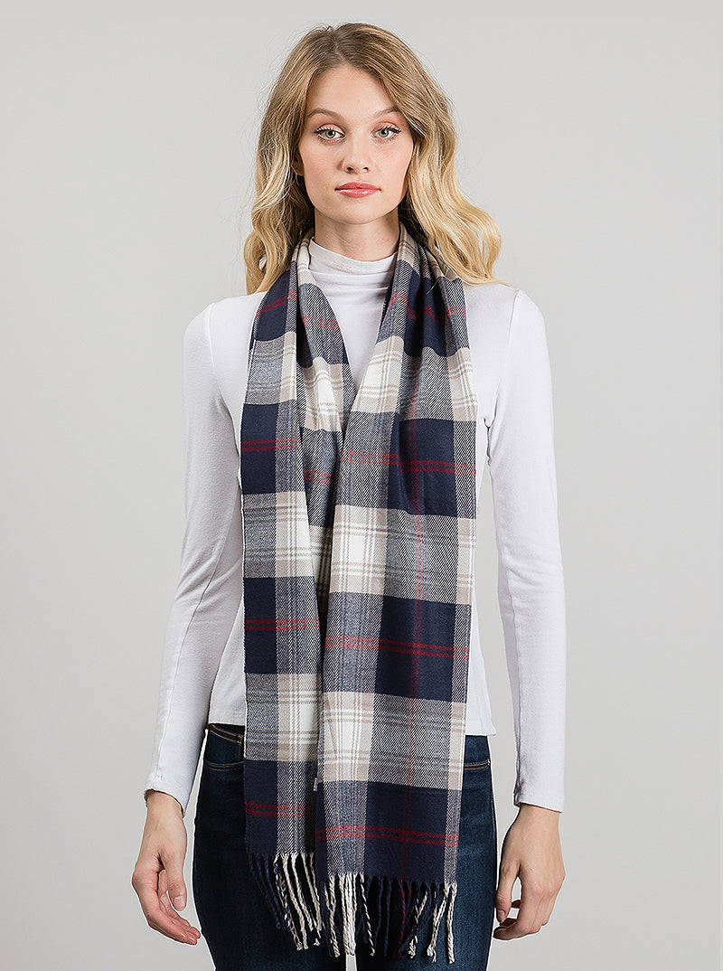 Polyester Checkered Fringe Oblong Scarf