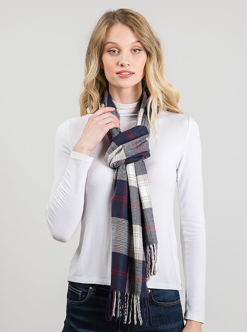 Polyester Checkered Fringe Oblong Scarf