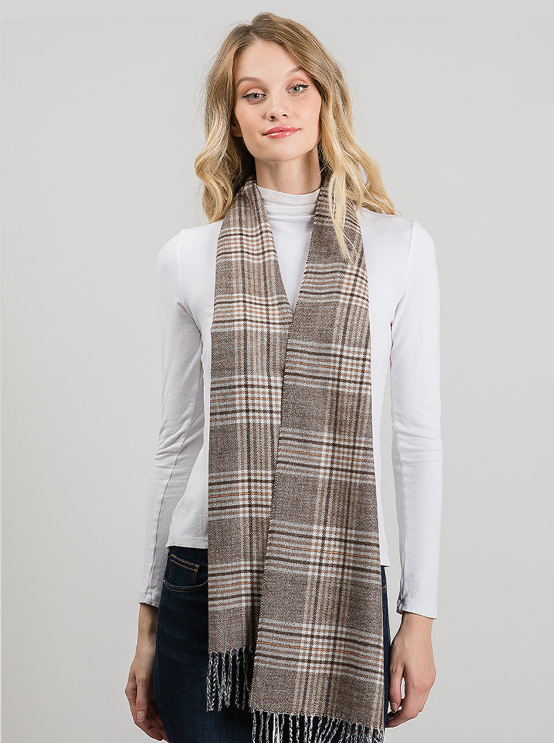 Polyester Checkered Fringe Oblong Scarf