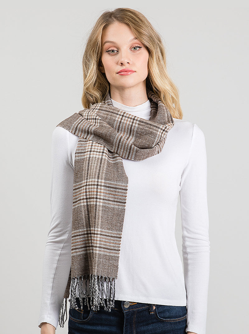 Polyester Checkered Fringe Oblong Scarf