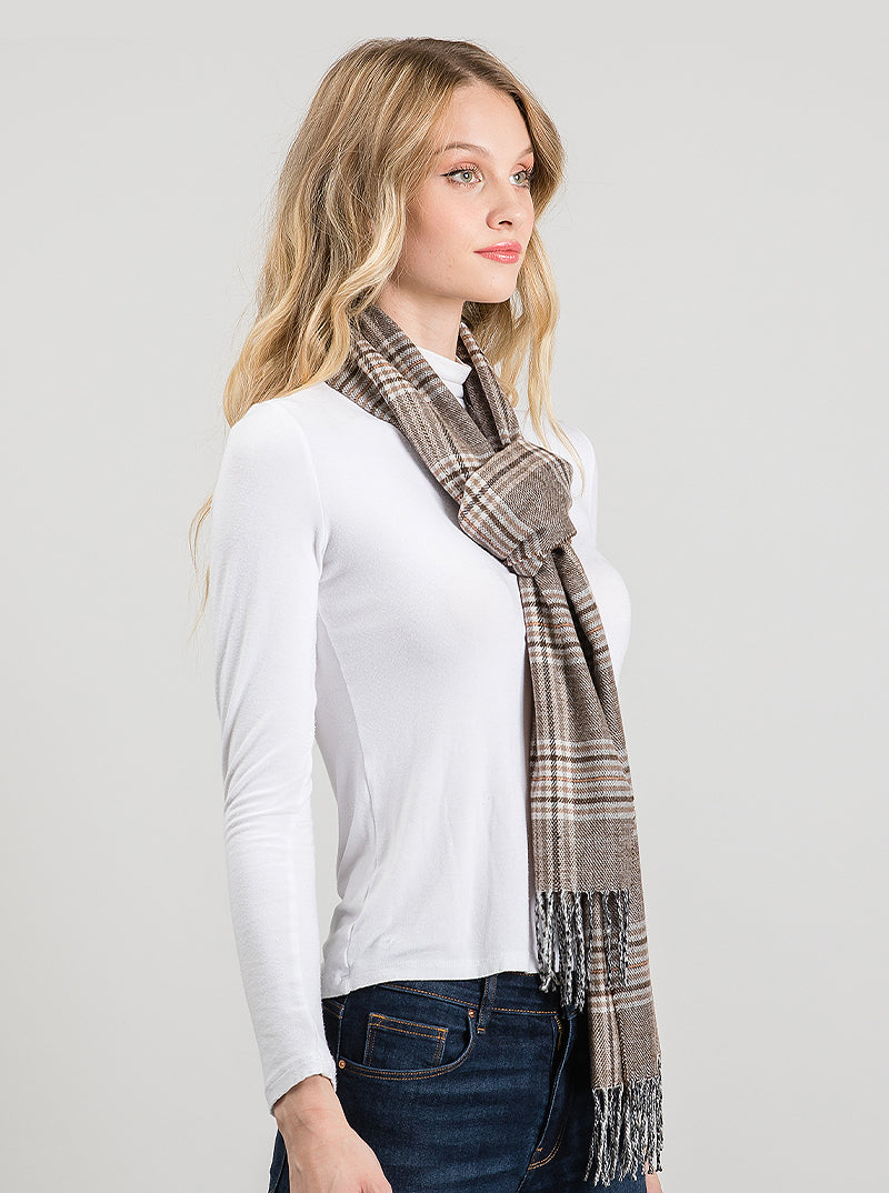 Polyester Checkered Fringe Oblong Scarf