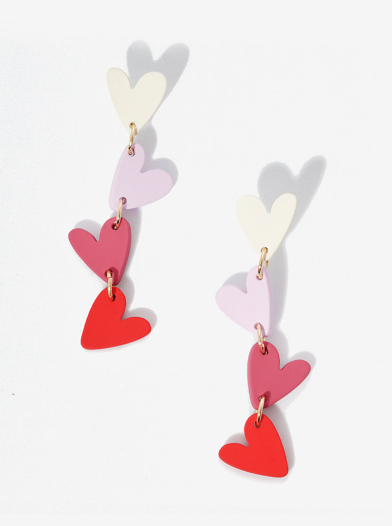 Polymer Clay Heart Dangle Drop Post Earrings