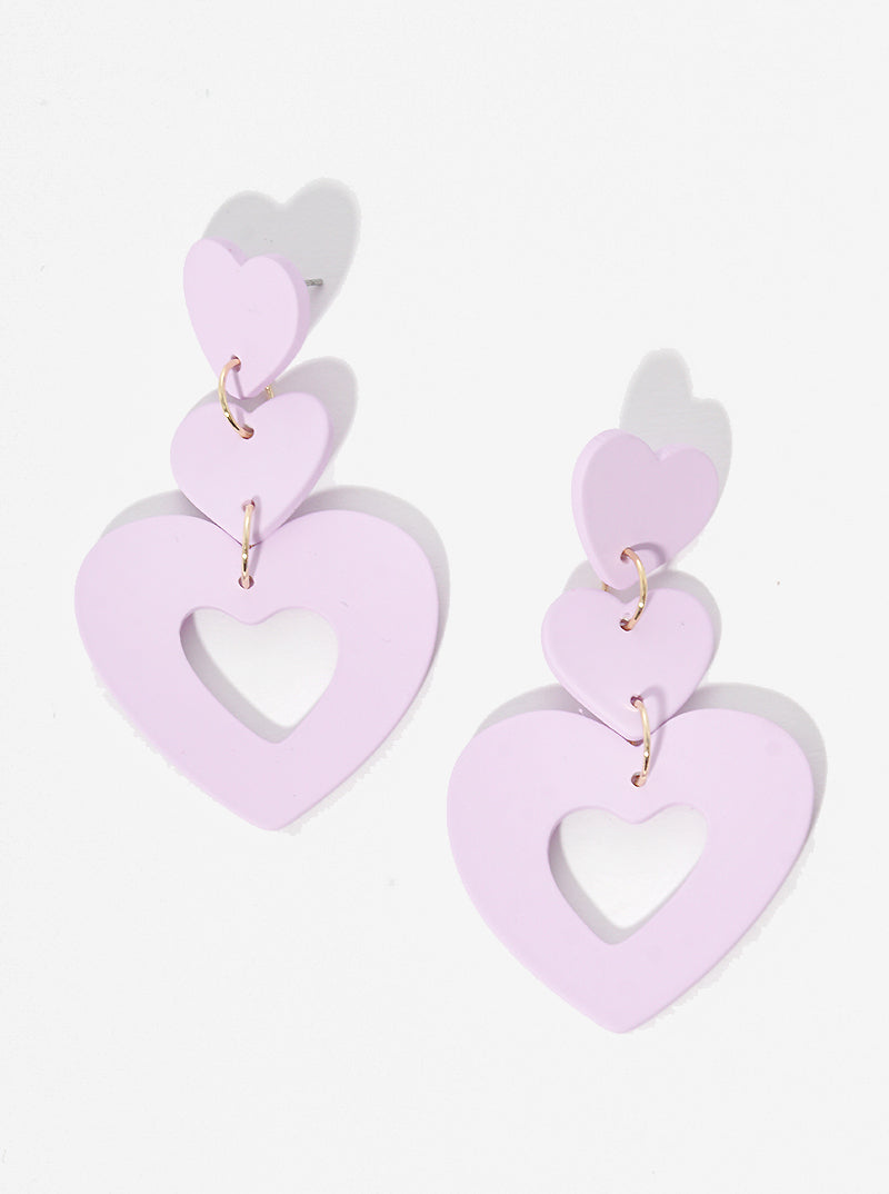 Polymer Clay Heart Dangle Drop Post Earrings