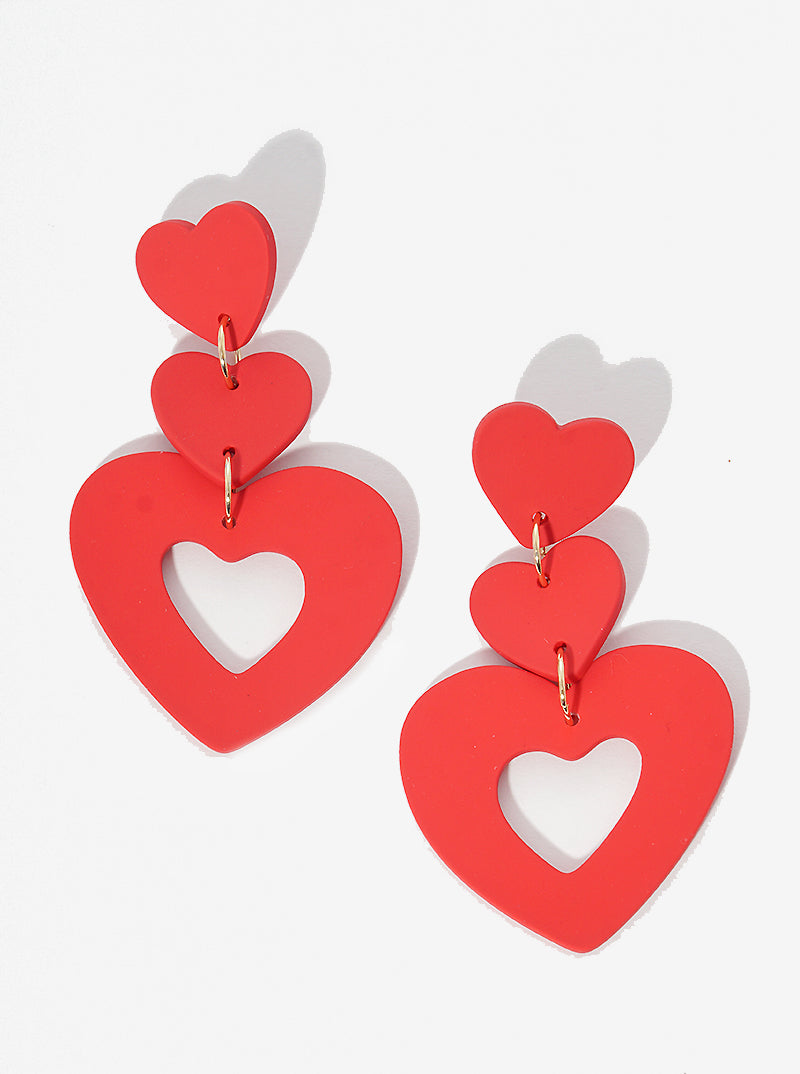 Polymer Clay Heart Dangle Drop Post Earrings