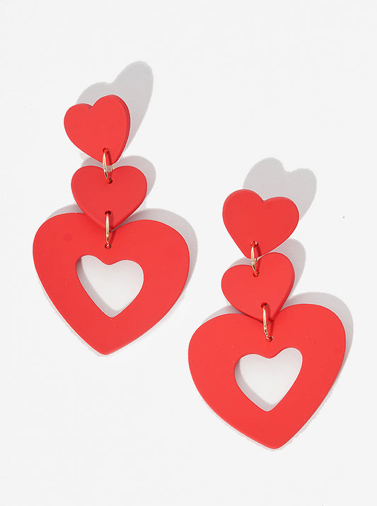 Polymer Clay Heart Dangle Drop Post Earrings