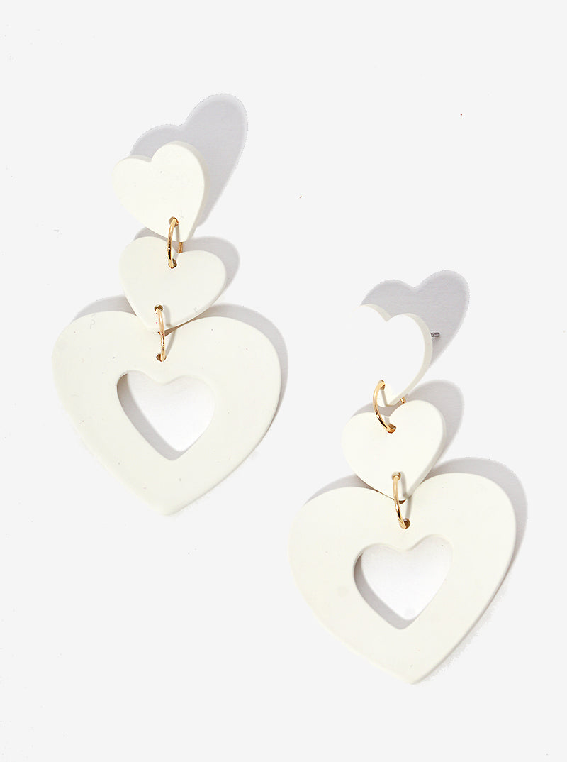 Polymer Clay Heart Dangle Drop Post Earrings