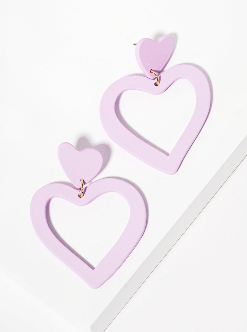 Polymer Clay Heart Dangle Drop Post Earrings