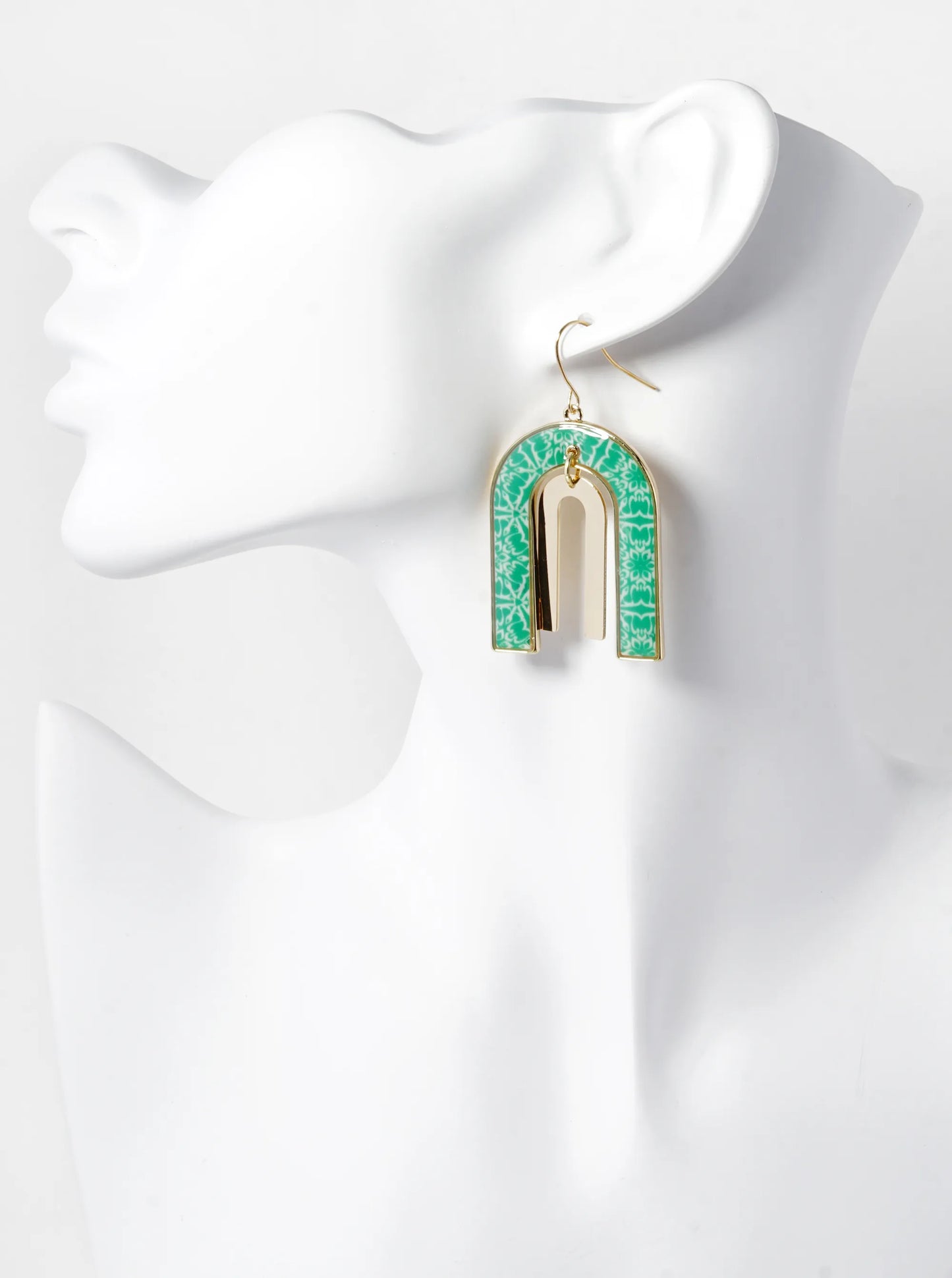 Portuguese Morocco Tile Design Dual U Shape Drop Dangle Earrings