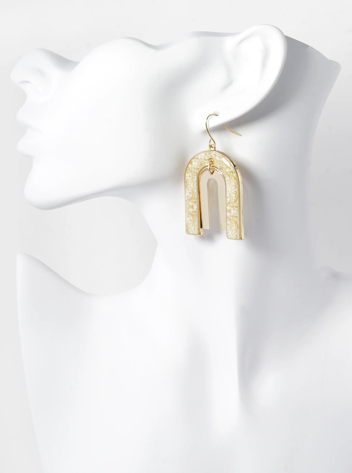 Portuguese Morocco Tile Design Dual U Shape Drop Dangle Earrings