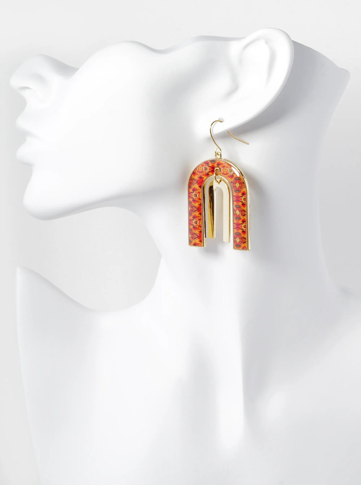 Portuguese Morocco Tile Design Dual U Shape Drop Dangle Earrings