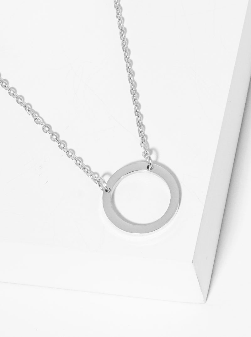 Premium Stainless Steel Cut Out Round Pendant Necklace
