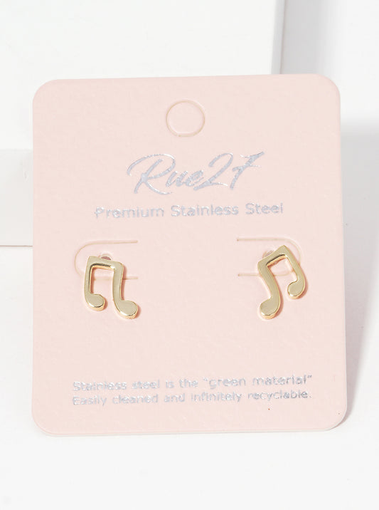 Premium Stainless Steel Musical Note Post Stud Earrings