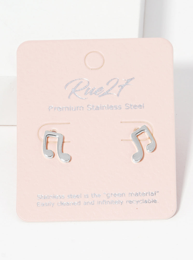 Premium Stainless Steel Musical Note Post Stud Earrings