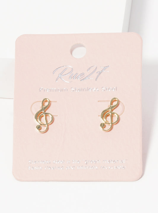 Premium Stainless Steel Treble-Clef Post Stud Earrings