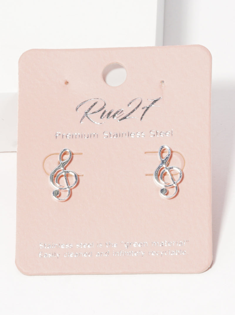 Premium Stainless Steel Treble-Clef Post Stud Earrings