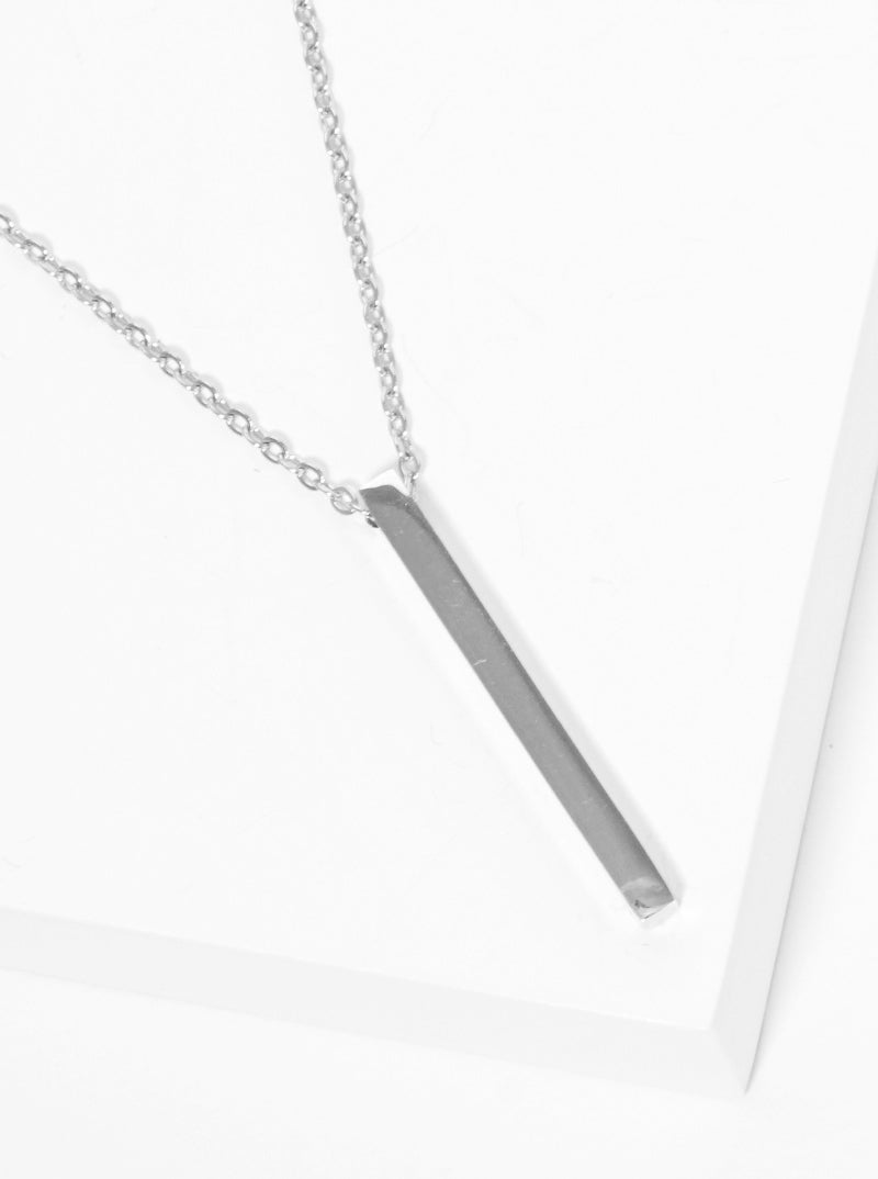 Premium Stainless Steel Vertical Rectangle Bar Pendant Necklace