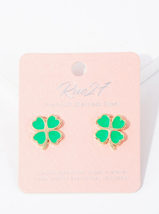 Premium Stainless Steel Clover Post Stud Earrings