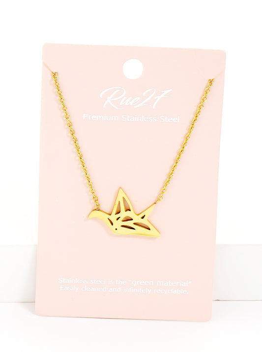 Premium Stainless Steel Paper Crane Pendant Necklace