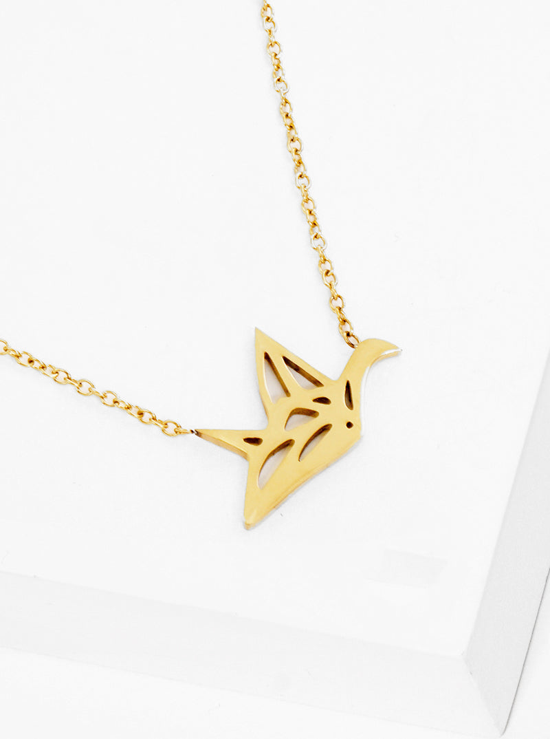 Premium Stainless Steel Paper Crane Pendant Necklace