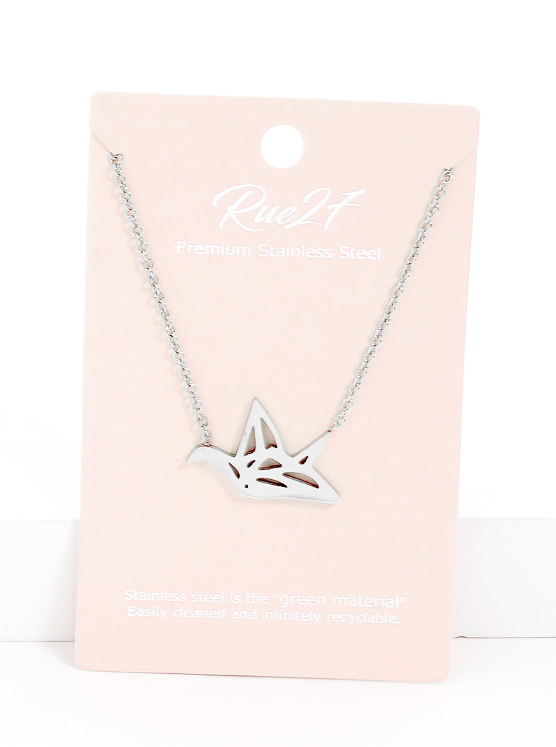 Premium Stainless Steel Paper Crane Pendant Necklace