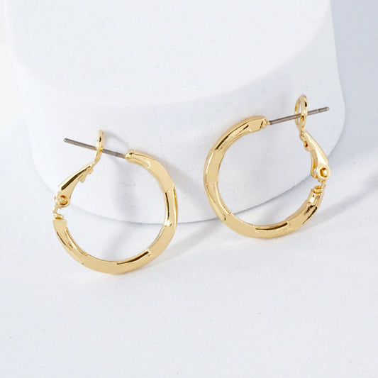 Pressed-Texture 14K-Gold-Dipped 20mm 2mm Thickness Brass Omega-Back Hoop Earrings