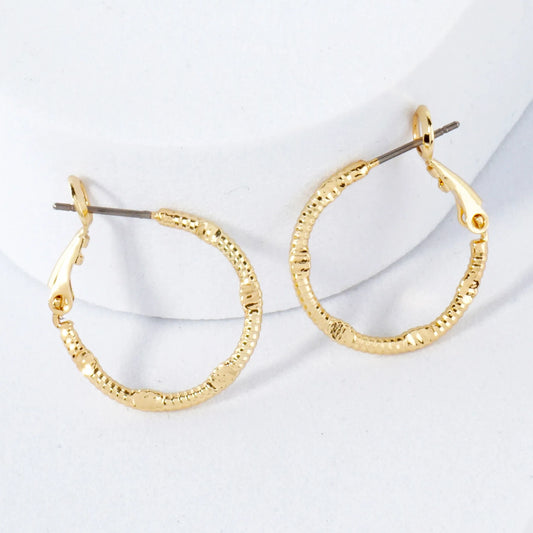 Pressed-Texture 14K-Gold-Dipped 20mm Brass Omega-Back Hoop Earrings