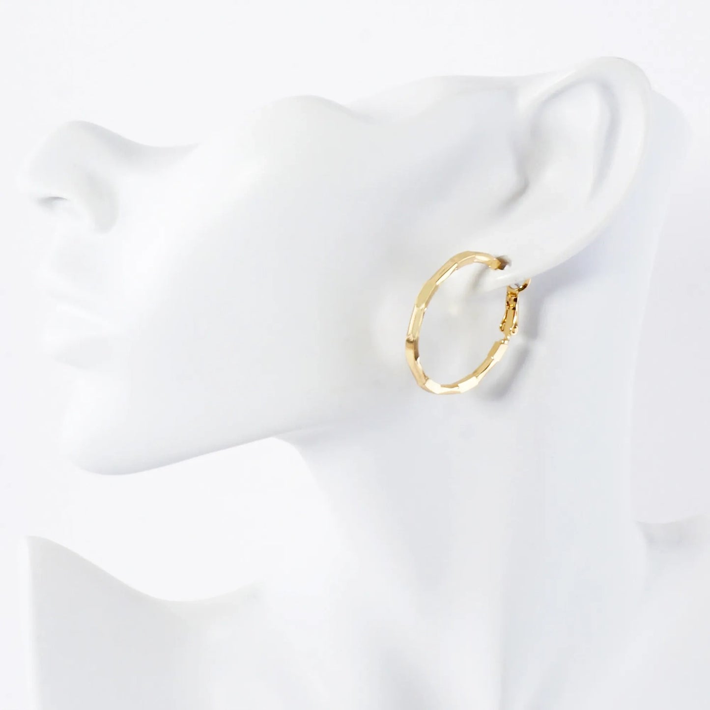 Pressed-Texture 14K-Gold-Dipped 30mm 2mm Thickness Brass Omega-Back Hoop Earrings