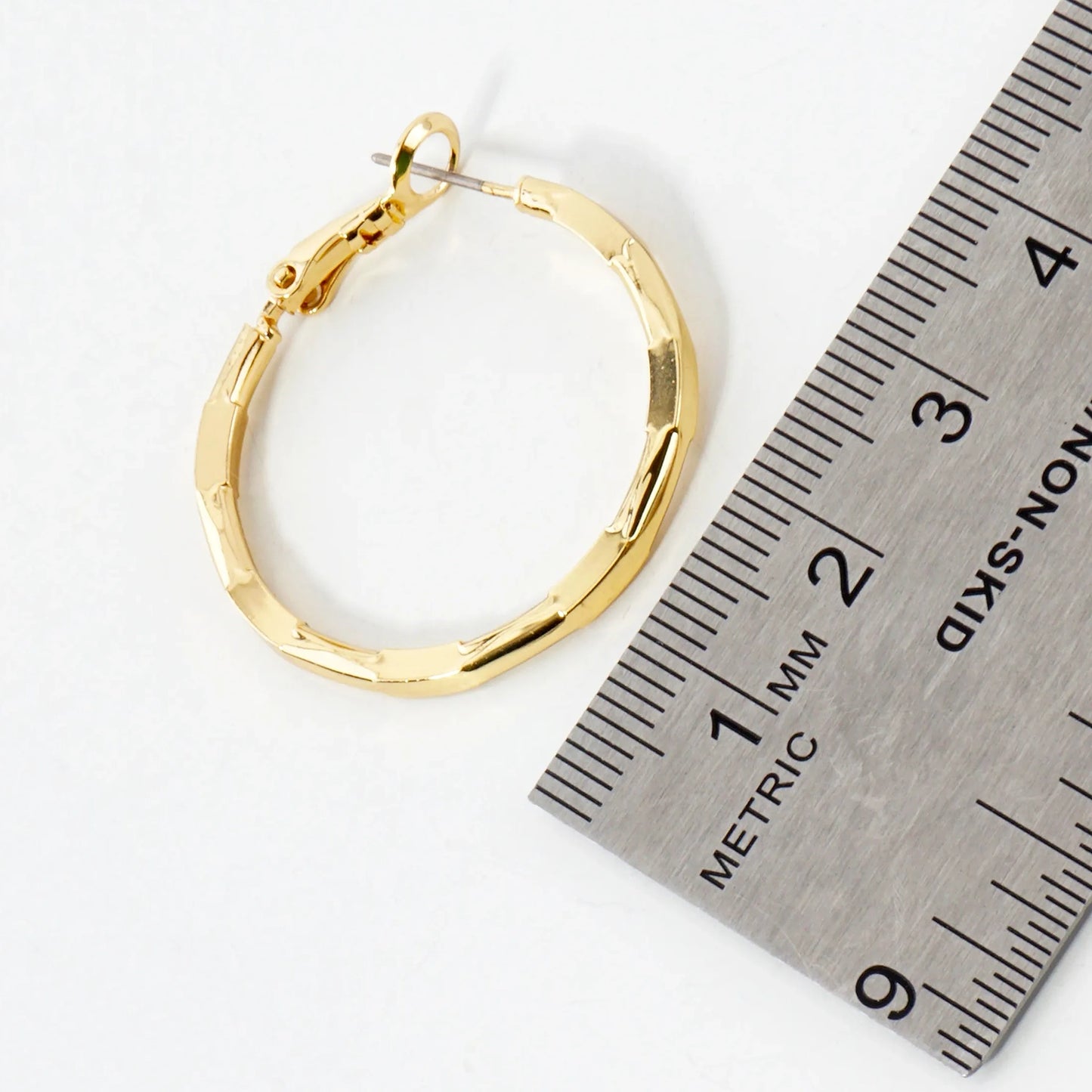Pressed-Texture 14K-Gold-Dipped 30mm 2mm Thickness Brass Omega-Back Hoop Earrings