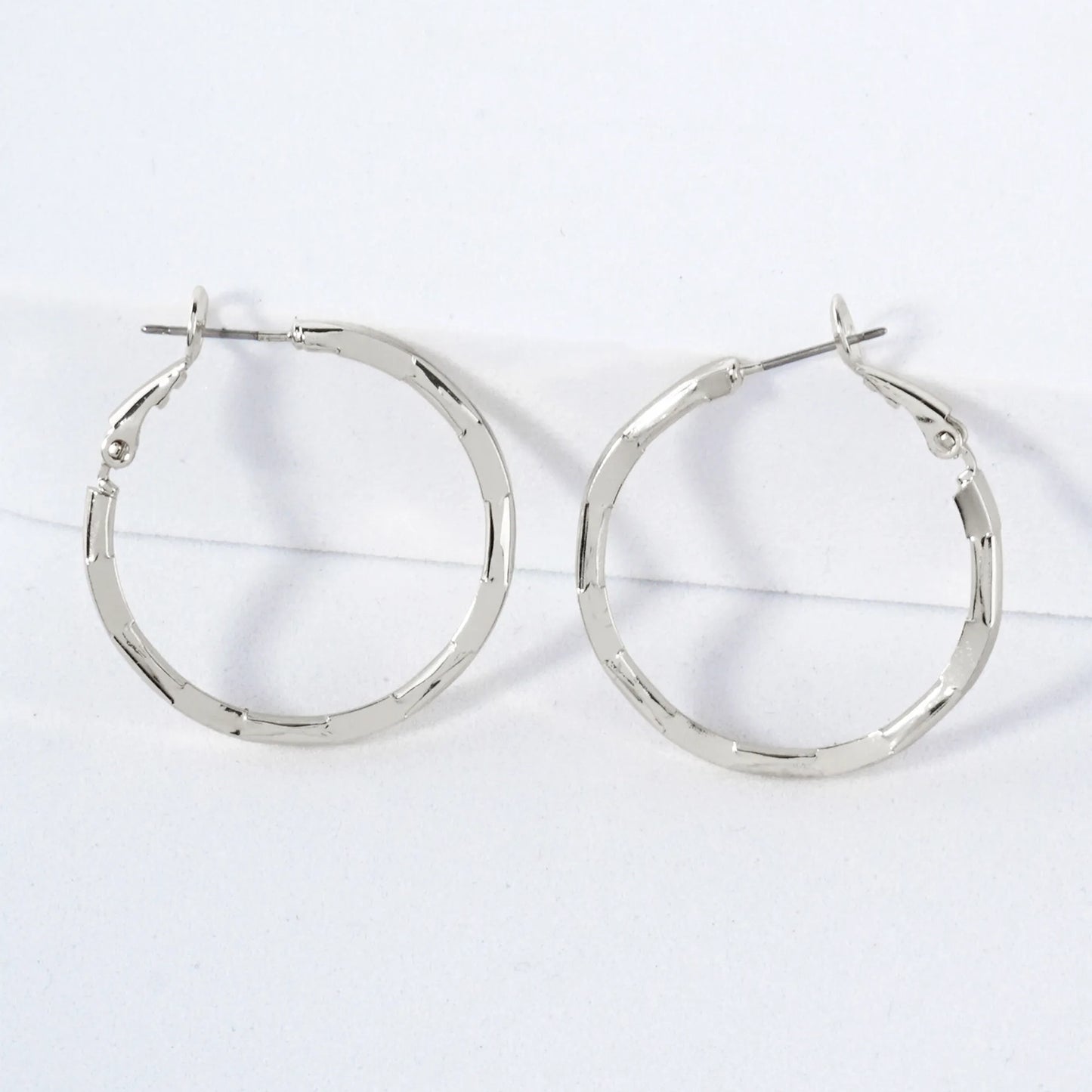 Pressed-Texture 14K-Gold-Dipped 30mm 2mm Thickness Brass Omega-Back Hoop Earrings