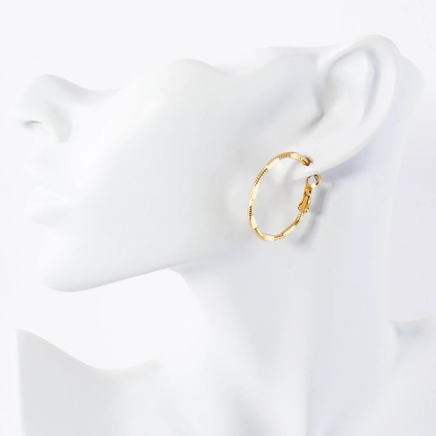 Pressed-Texture 14K-Gold-Dipped 30mm Brass Omega-Back Hoop Earrings